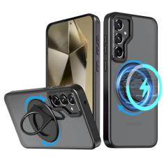 Imagem de NKECXKJ Capa para celular Samsung Galaxy S24 Plus com protetor de tela de vidro temperado Mag-Safe carregamento sem fio rotativo de 360° com suporte invisível amortecedores à prova de choque capa