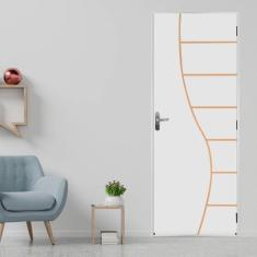 Imagem de Kit Porta de Madeira Decorada 215x75cm com Batente de Aço 06cm Cantareira MGM Branco