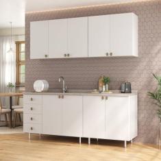 Imagem de Cozinha Compacta 4 Peças 100% Mdf Bp 2 Balcões 2 Aereos Maranello Branco