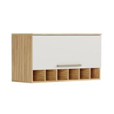 Imagem de Armário Aéreo De Cozinha Com 1 Porta E Mini Adega 100% Mdf Napoli Prime Rio Doce Amendoa-off White