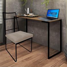 Imagem de Kit Escritório Stark Cadeira e Mesa Industrial Ferro Preto Tampo MDF Ambar Suede Bege - Ahz Móveis