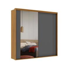 Imagem de Guarda-Roupa Casal com Espelho Imperium 100% MDF 2 PT 6 GV Freijó e Titânio