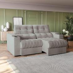 Imagem de Sofá 230cm com Porta Copos Retrátil e Reclinável Premier Cinza