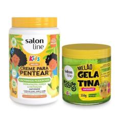 Imagem de Kit Creme Pentear 1Kg + Gelatina 550G Kids Melão Salon Line