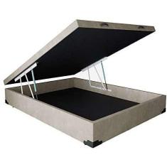 Imagem de Cama Box Baú casal suede bege com pistão a gás - Real Comfort estofado