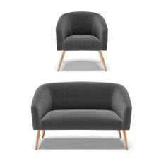 Imagem de Kit 1 Sofá Namoradeira e 1 Poltrona Stella Bouclê Grafite Pés Palito Natural - D`Rossi