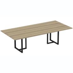 Imagem de Mesa De Reunião Retangular 260 X 120 Cm Pé Tubular Pe25 Em Mdp Noce Naturalle Base Preta