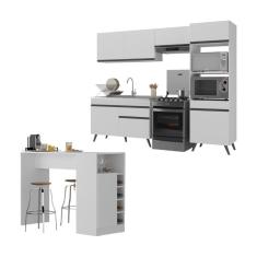Imagem de Armário De Cozinha Compacta Com Mesa/bancada Veneza Multimóveis Mp2210 Branco/preto Branco/preto