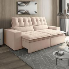 Imagem de Sofá Retrátil e Reclinável 290cm Veludo M118 Bege Claro