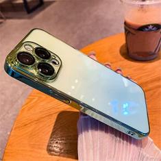 Imagem de Estojo transparente com gradiente de revestimento de luxo ultrafino para iPhone 14 12 13 Pro Max 14Plus Capa de proteção com película de lente galvanizada, verde abacate, para iPhone 12 Pro
