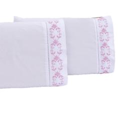 Imagem de Jogo Lençol King Casal Bordado 3 Peças Branco Uva Veneza