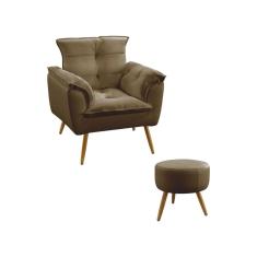 Imagem de Kit Poltrona Decorativa Beta e Puff Solar Sued Capuccino Aradecor