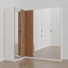Imagem de Guarda Roupa Modulado de Canto com Espelho 6 Portas 3 Peças Hera Cabecasa Madeiramadeira Branco Geada/louro/preto