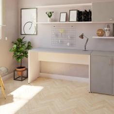 Imagem de Mesa para Escritório 180cmx47cm 25mm Bramov Móveis Branca/Cinza Cristal