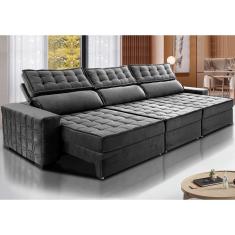 Imagem de Sofá Retrátil e Reclinável 3,55m Cama inBox Big Star com SoftGel D40 Velupluma Cinza