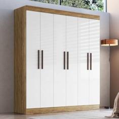 Imagem de Guarda-roupa New Xangai 6 Portas 2 Gavetas Internas Off White/Nogueira