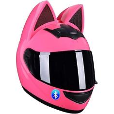 Imagem de Capacete modular Bluetooth para motocicleta com orelhas de gato para homens e mulheres, capacetes de orelhas de gato fofos com sistema de ventilação com viseira HD aprovado pelo DOT/ECE (54-