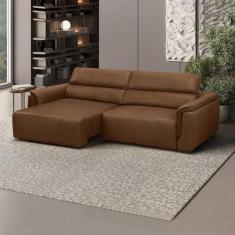 Imagem de Sofá Decorativo Lorenzo 3 Lugares Sala de estar 220cm Reclinável e Retrátil Couro Marrom Claro Manchado G88 - Gran Belo