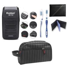 Imagem de Barbeador Elétrico sem fio Kemei Shaver 2 em 1 Bivolt com Necessaire