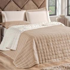 Imagem de Kit Cobre Leito Aspen Casal Dupla Face Sherpa e Percal 180 Fios 3 Peças - Cáqui