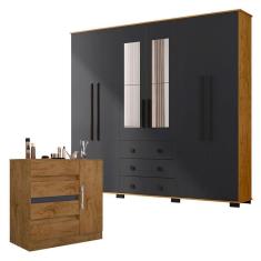 Imagem de Cômoda 8000 e Guarda Roupa Casal B23063 Freijó Carbono com Espelho - Araplac
