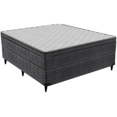 Imagem de Cama Box de Casal Ortobom New Caring com Europillow e Molas Nanolastic 21x138x188cm - Cinza/Branco