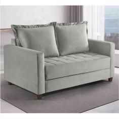 Imagem de Sofa Cama Frisa Colchao Casal Pes De Madeira Talento Móveis Bege Claro Com Castanho