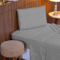 Imagem de Jogo de Lençol Solteiro 3 Peças 400 Fios Percal Ponto Palito (Cinza)