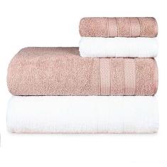 Imagem de Jogo de Toalhas Fio Penteado Extra Macia 4 Peças - Comfort (Rosê + Branco)