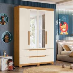 Imagem de Guarda Roupa Infantil com Espelho 4 Portas 4 Gavetas Circus Carvalho Grife/off White