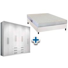 Imagem de Cama Box Casal + Colchão Frontier Herval + Guarda Roupa Master 8.6 Branco