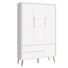 Imagem de Guarda Roupa Infantil Theo 3 Portas Branco Acetinado Com Pés Madeira Natural - Reller