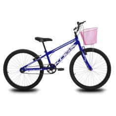 Imagem de Bicicleta Infantil Aro 24 KOG Feminina com Cestinha Cor Azul Signos Branco