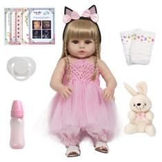 Imagem de Boneca Reborn Menina Loira Bailarina Coelhinha 46cm Princesa - Cegonha