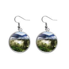 Imagem de Brinco feminino com pingente de prata e estampa florestal, ciência, natureza, cenário de orelha, joia