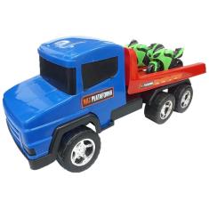 Imagem de Caminhão Plataforma Case 2 Motos Brinquedo Menino Inmetro