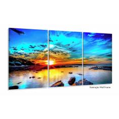 Imagem de Quadro Decorativo Praia Mar 3 partes 120x60 em tecido