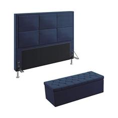 Imagem de Kit Cabeceira Estofada Para Cama Box Maia 140 Para Cama de Casal e Calçadeira Sagitarius Sued  Marinho Aradecor