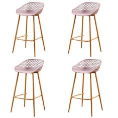 Imagem de Kit 4 Banquetas Altas Clarice Sidera Rivattis Polipropileno Camurça Base Metal Aço