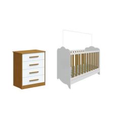 Imagem de Berço Clara e Cômoda Charlo 04 gavetas Moveis Peroba MDF, Branco Amênd