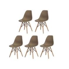 Imagem de Kit 5 Cadeiras Eiffel Eames DSW Nude Base Madeira