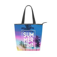 Imagem de ALAZA Bolsa de ombro de lona colorida para o verão, folhas de palmeira, pôr do sol, bolsa feminina colorida