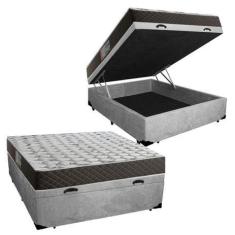 Imagem de Cama Box Baú Casal Colchão Mola Bonnel Belos Sonhos + Box Sintético 61x138x188