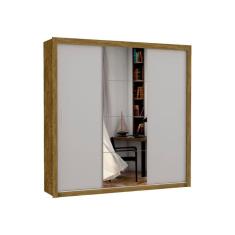 Imagem de Guarda Roupa Casal Porta Correr c/ espelho 3 portas e 4 gavetas Veneza –– Freijó/Off White