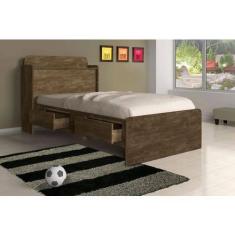 Imagem de Cama Solteiro Tamires Com Bau Castanho Wood - Cambel Móveis