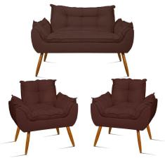 Imagem de Kit Sofá Namoradeira Opala + 2 Poltronas Opala Balaqui Decor Cor:marrom
