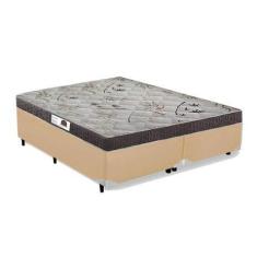 Imagem de Cama Box Casal Colchão Espuma D33 Bordado + Box Bipartido Sintético Bege Serra Negra 55x138x188