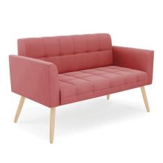 Imagem de Sofá Namoradeira Elisa Suede Rosê Pés Palito Natural - D'Rossi