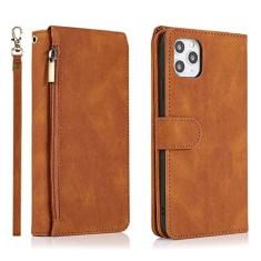 Imagem de Capa tipo carteira de couro de luxo com zíper para iPhone 12 13 Mini 11 Pro XS Max XR X 8 7 6 6s Plus SE 2020 Capa de telefone para suporte de cartão flip, marrom, para iPhone 6 6s
