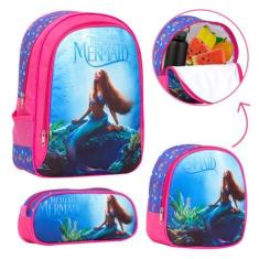 Imagem de Bolsa Escolar de Costas Grande Feminina Pequena Sereia Rosa - TOYS 2U